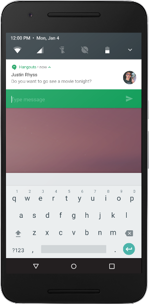 Android N новые возможности - Быстрый ответ на уведомления
