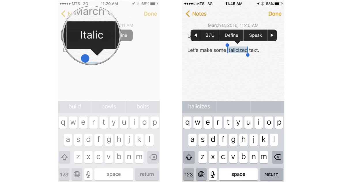 Как редактировать и форматировать текст на iPhone и iPad - Как выделить текст курсивом (2)