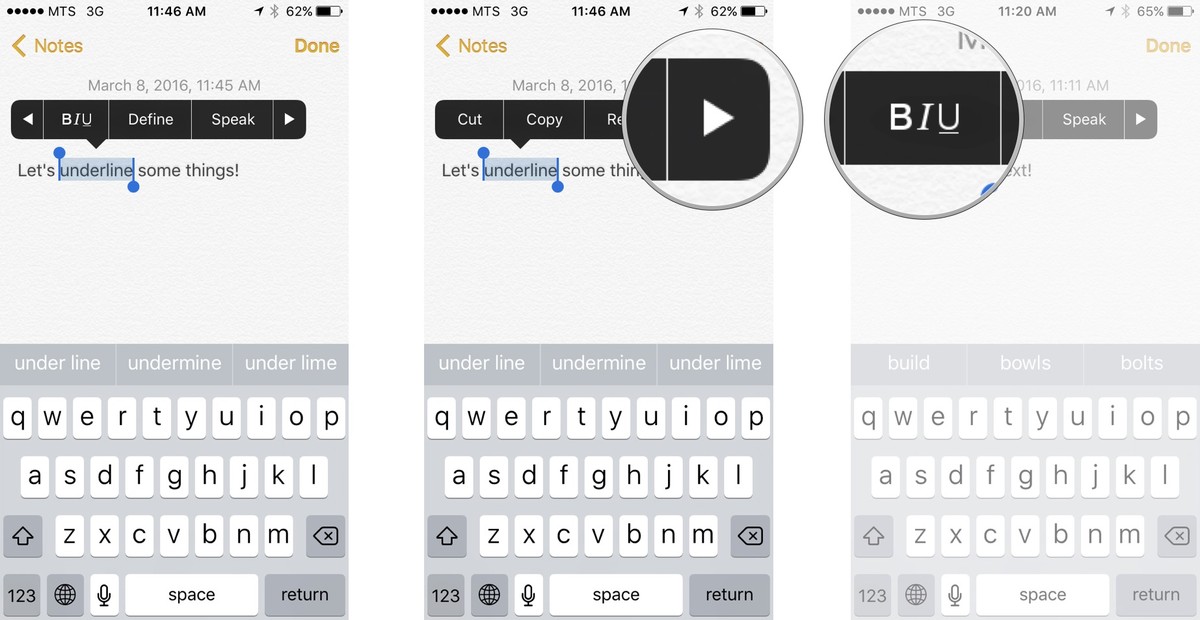 Как редактировать и форматировать текст на iPhone и iPad - Как выделить текст подчеркиванием