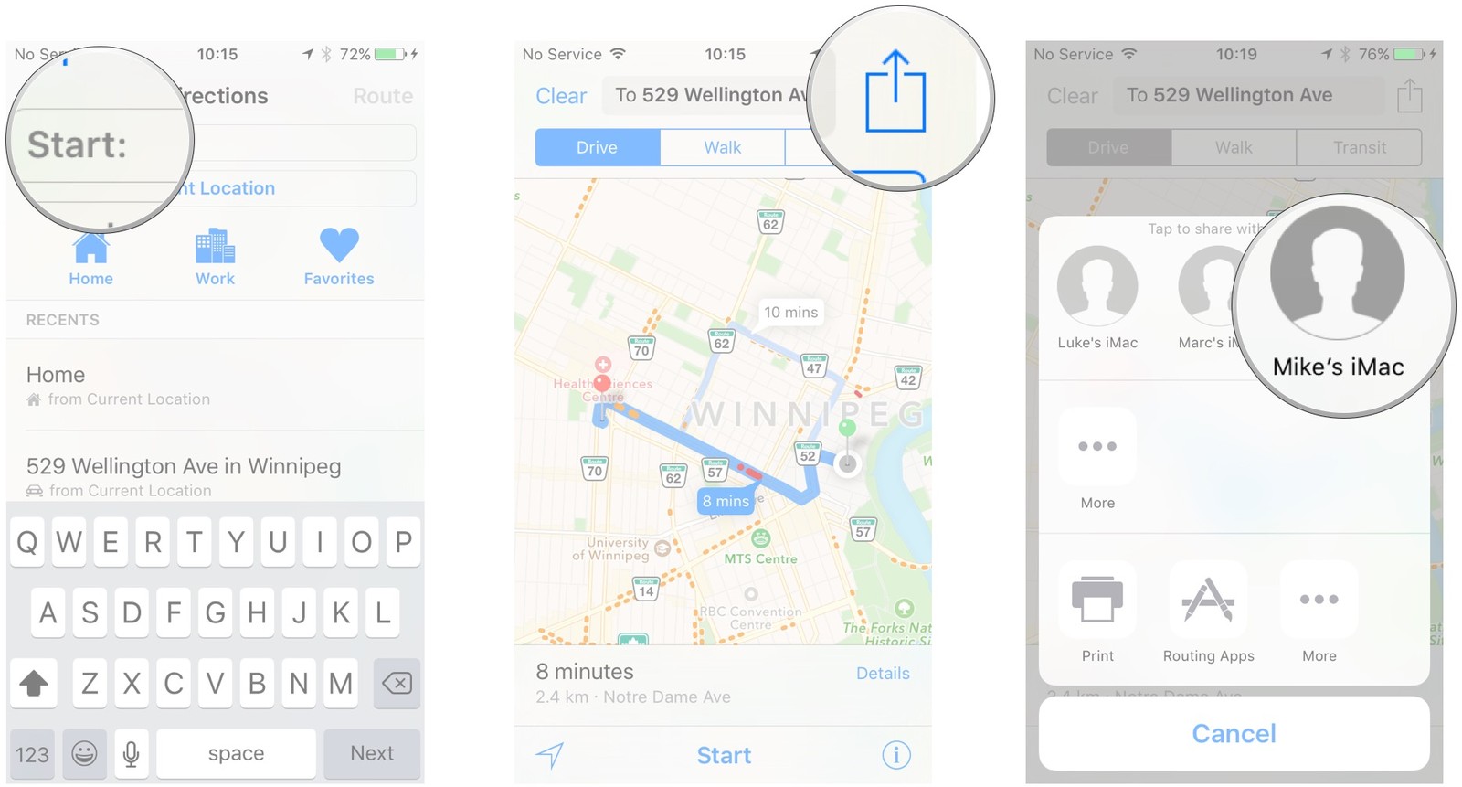 Как пользоваться Картами на iPhone и iPad - Отправка маршрута другому устройству