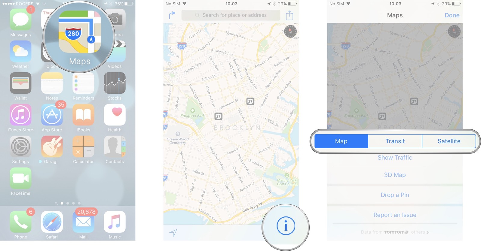 Как пользоваться Картами на iPhone и iPad - Выбор Карта, Транспорт, Спутник