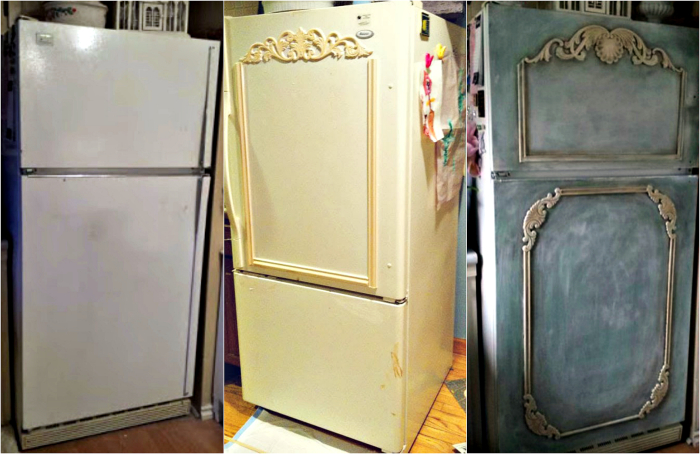 Преображение старого холодильника-с помощью краски и молдингов