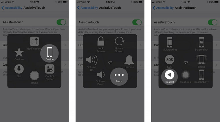 Как перезагрузить айфон AssistiveTouch