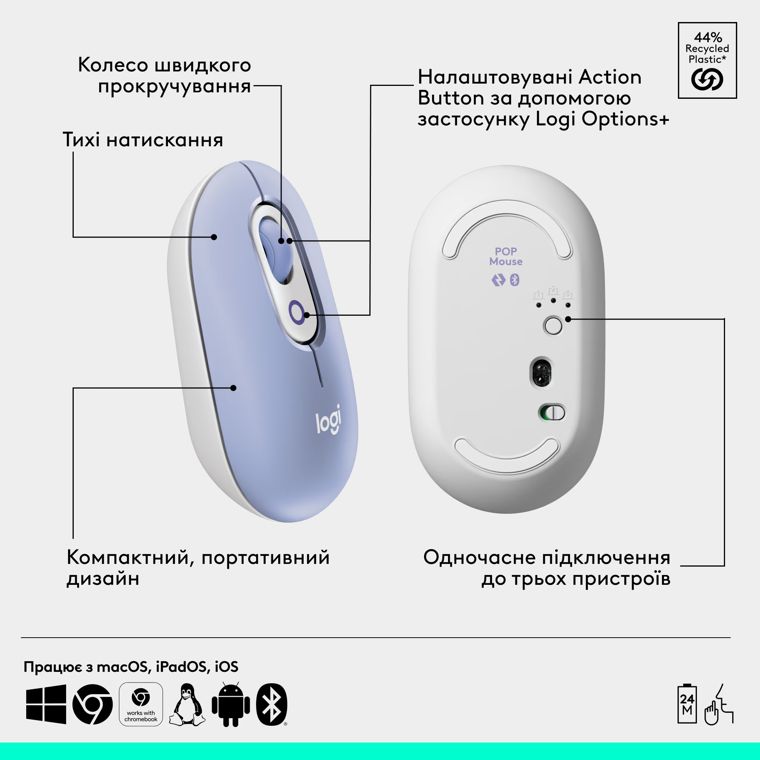 Logitech POP Mouse with emoji Lilac